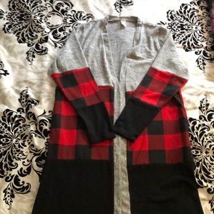 Buffalo Plaid color block long cardigan size XL